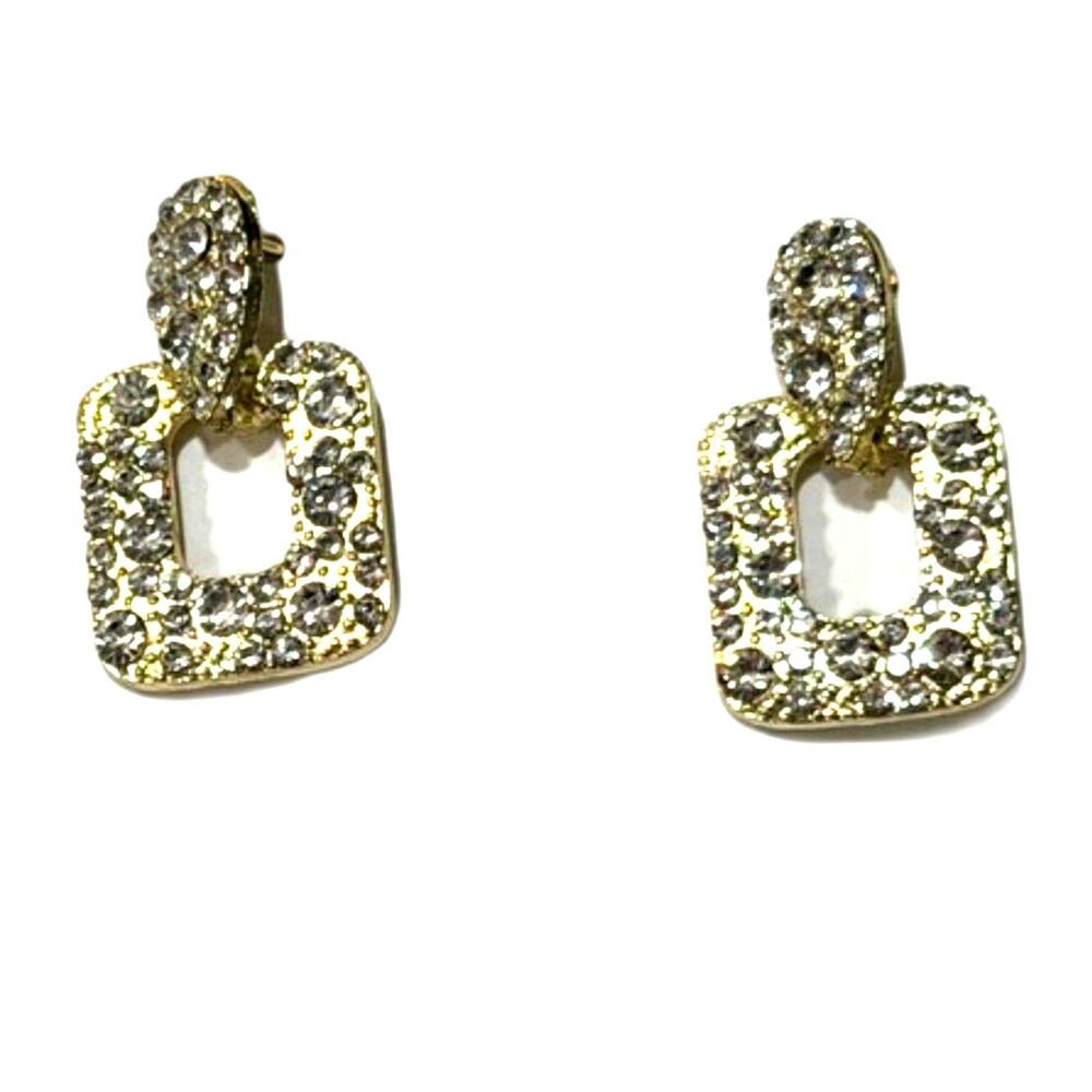 Gold Rhinestone Geometric Drop Earrings Sparkly Statement Earrings New